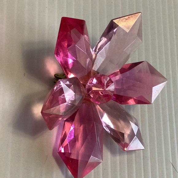 Vintage Signed West Germany Pink Faceted Lucite Flower Brooch Mid-Century - Picture 12 of 14
